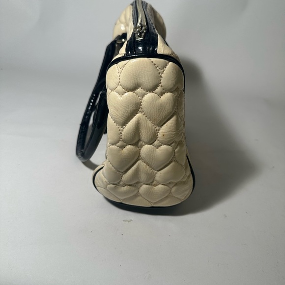 Betsey Johnson Cream and Black Quilted Satchel with Heart Pattern - Picture 8 of 10